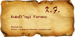 Kubányi Ferenc névjegykártya
